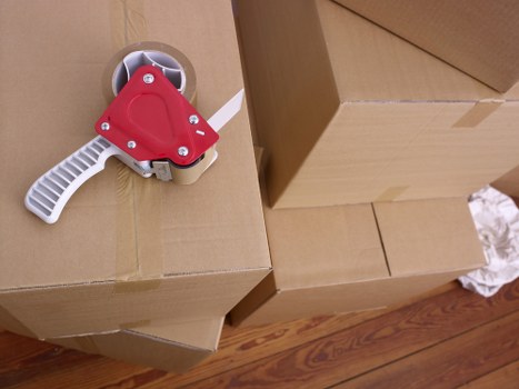 Packed boxes prepared for a South Kensington home move
